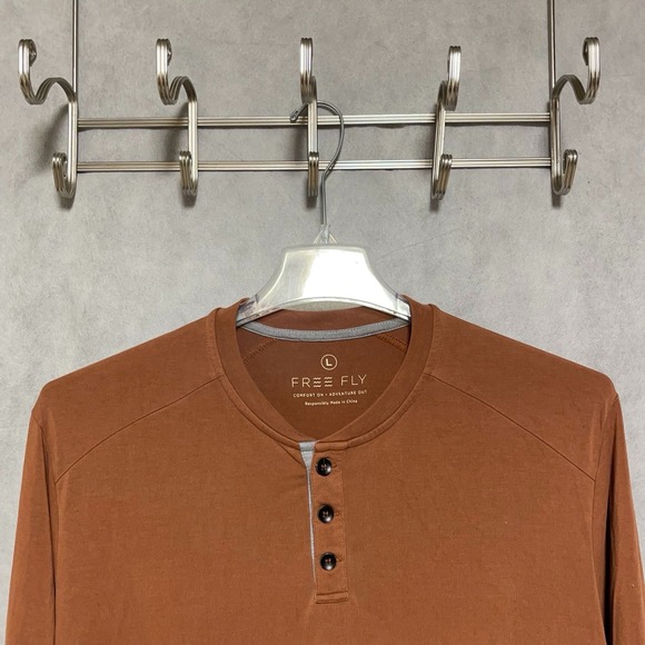 Free Fly Apparel Other - Free Fly Shirt Men L Brown Henley Bamboo Blend Stretch Active Workout L/S Tee